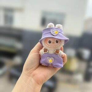 Purple overalls outfit for Mini Labubu Pin for Love 4.0
